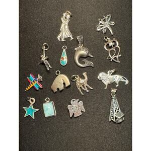 Lot of 14 925 Silver Vintage Charms Some Native 20grams